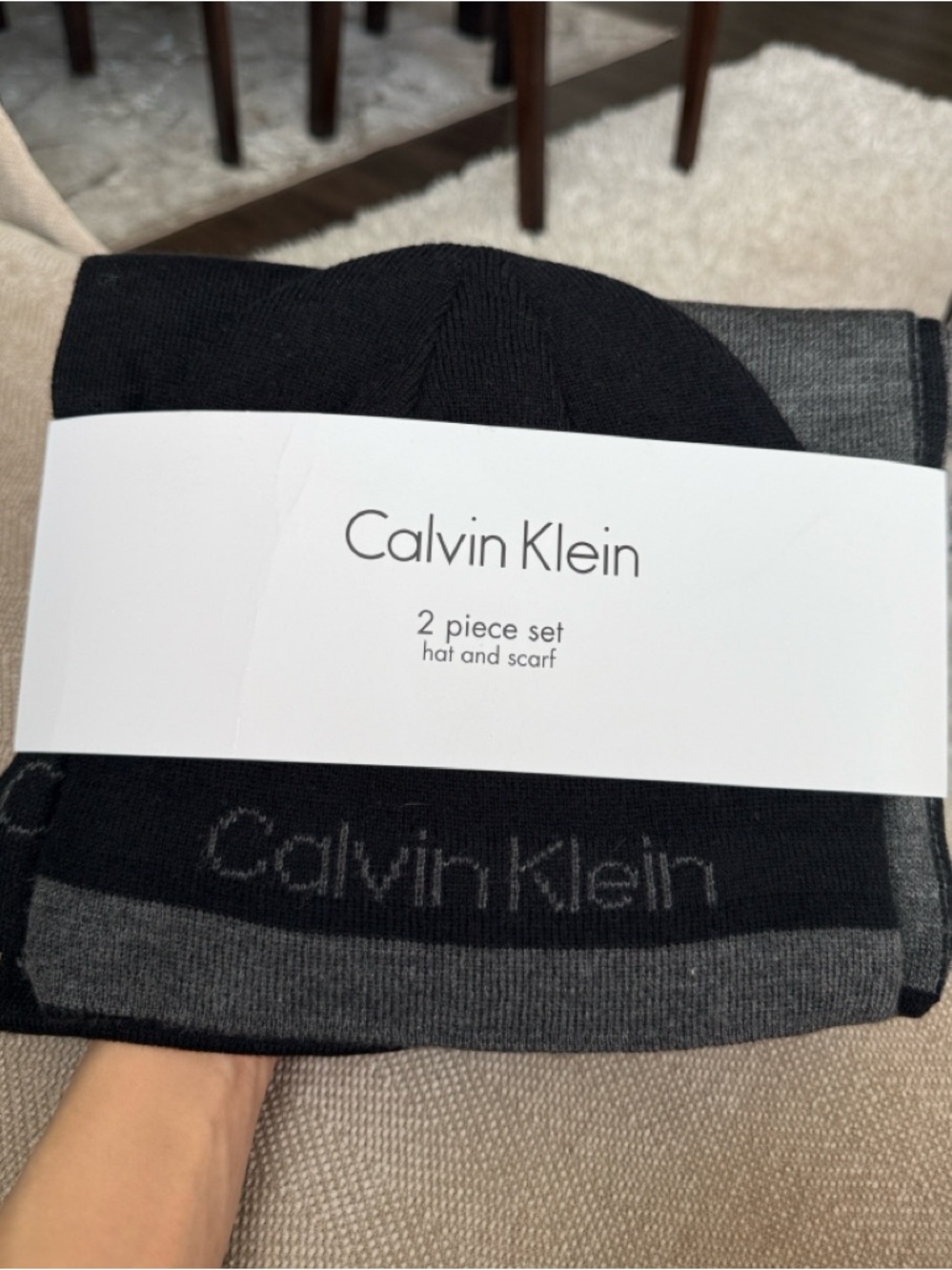 Calvin Klein Men's Black and Gray Hat & Scarf Set